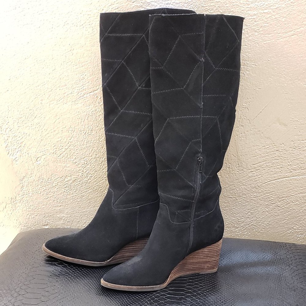 Black thigh high boots with wedge